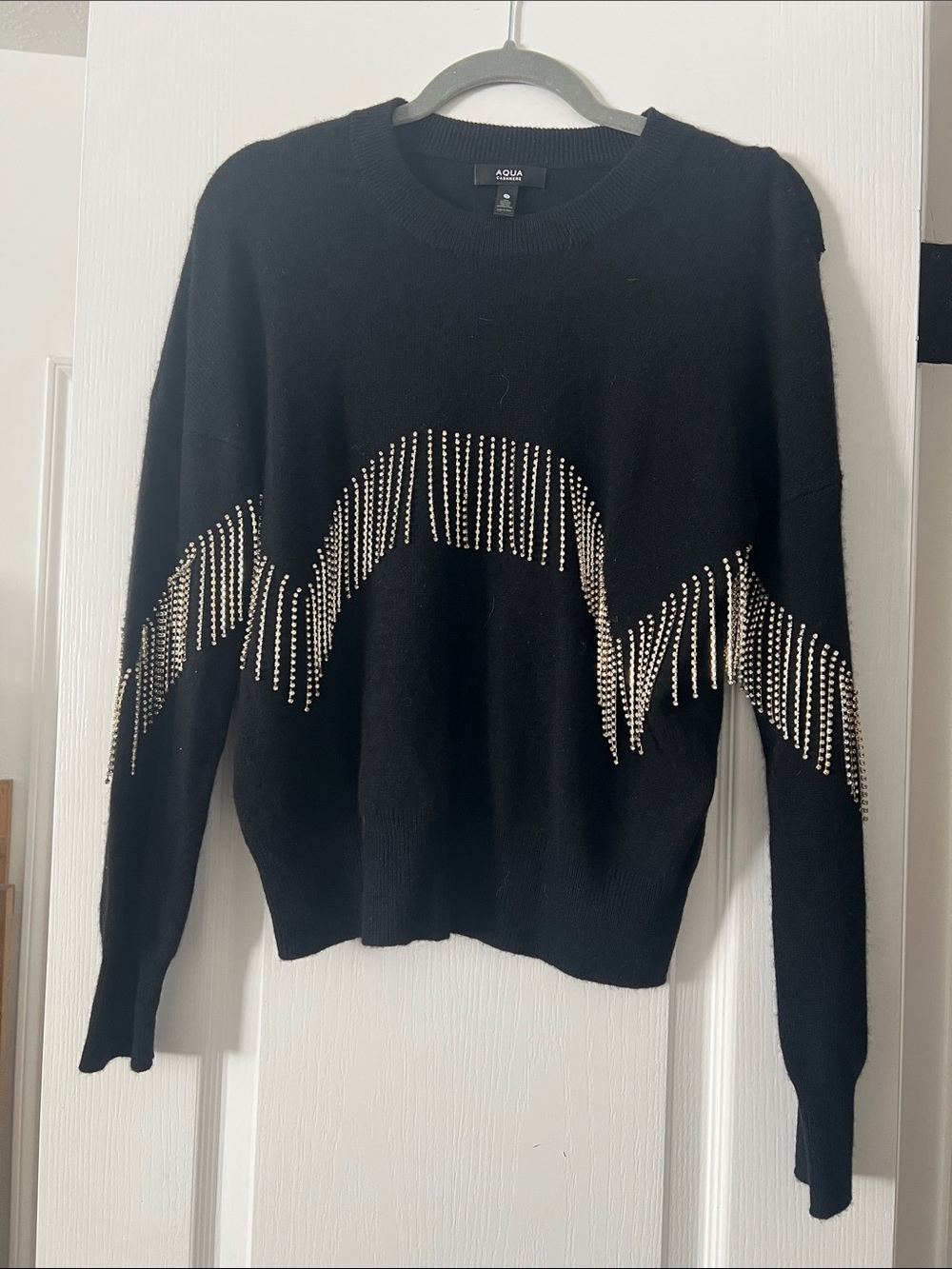Aqua Black Sweater with Silver Stud Fringe Detail